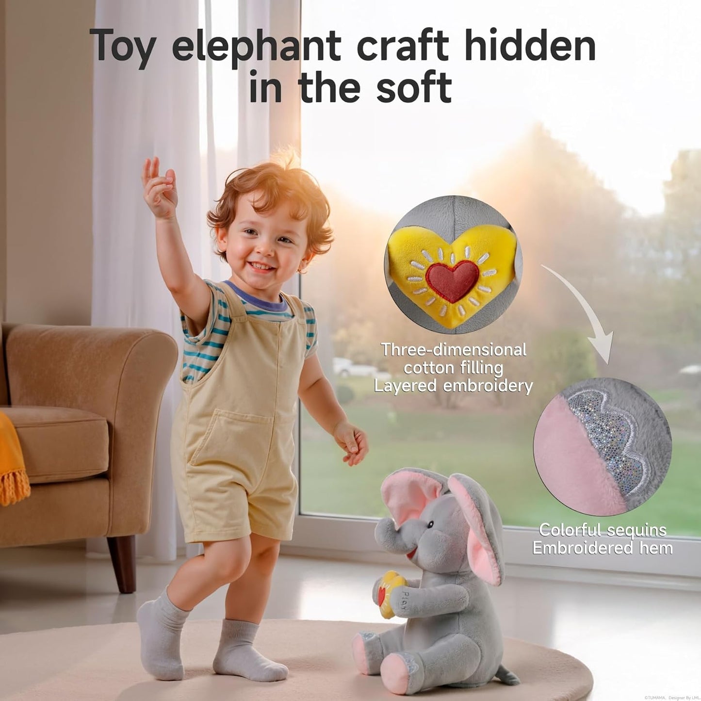 Interactive Singing Plush Elephant Toy - Musical  Elephant with Flapping Ears for Babies & Toddlers