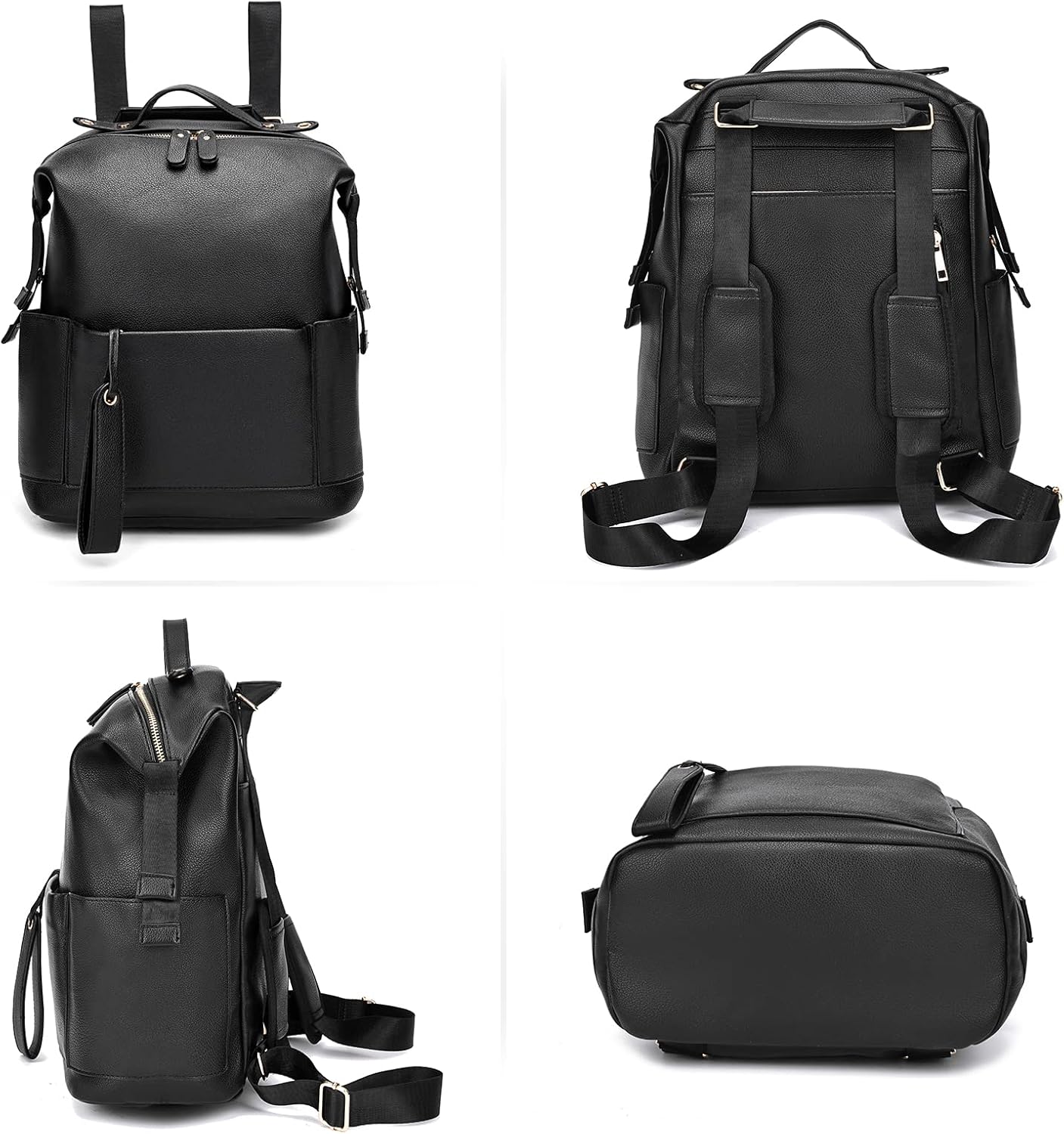 Diaper Bag Backpack Leather Backpack with Changing Pad Stroller Straps