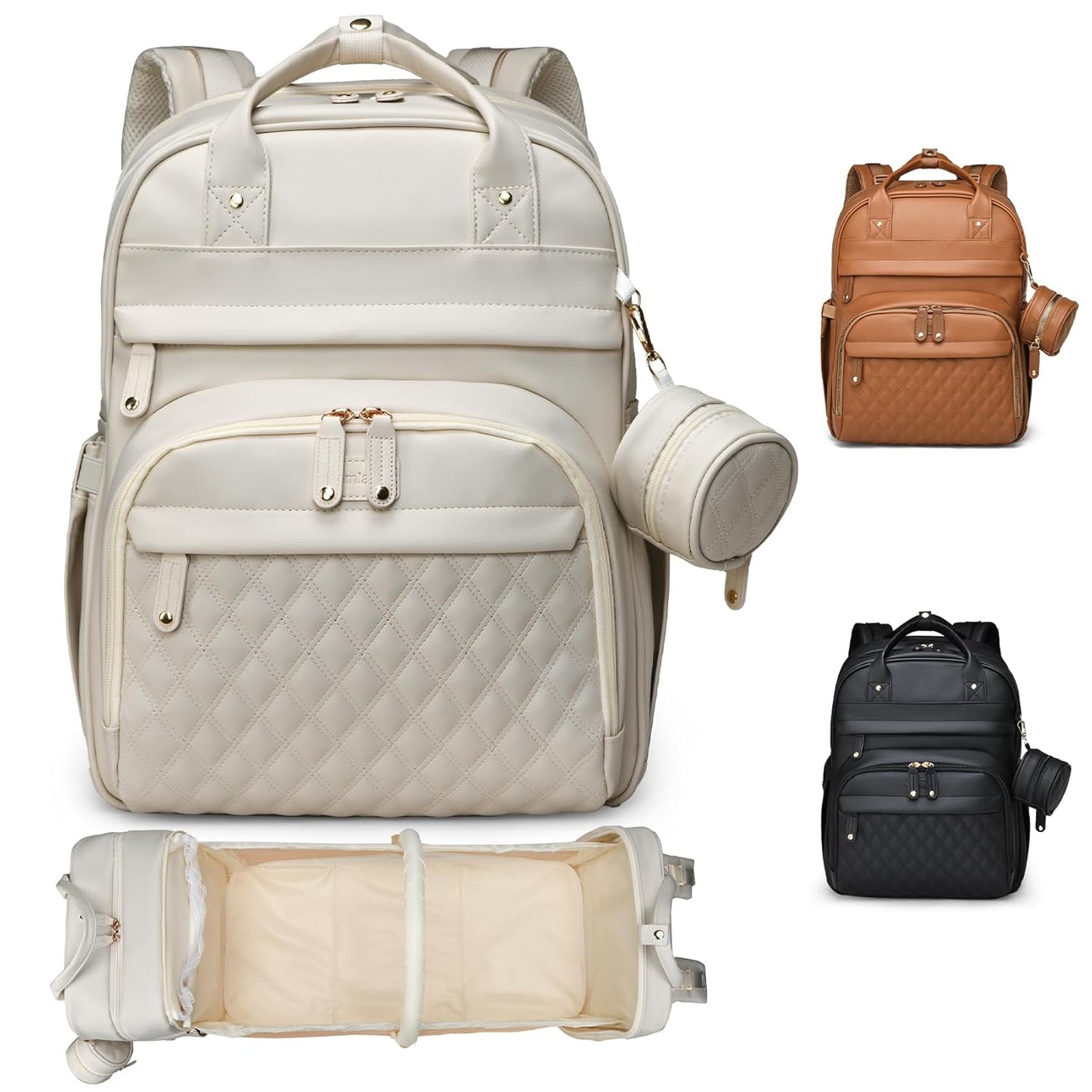 Leather Baby Diaper Bags with Changing Station,Extra large Capacity Baby Diaper Bag Backpack,Waterproof Baby Essentials