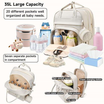 Leather Diaper Bags with Changing Station，Baby Bag，Large Capacity Diaper Bag Backpack