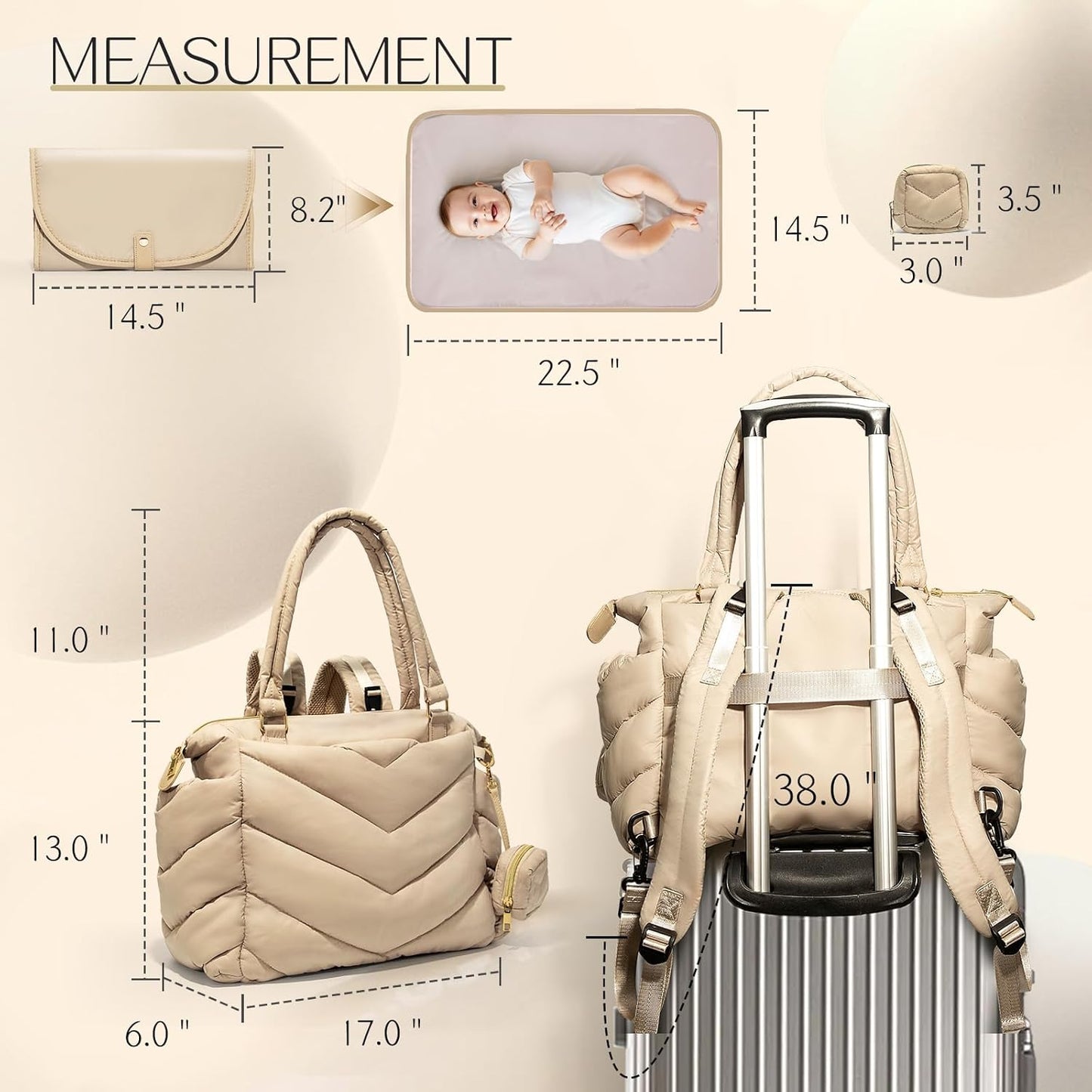 Diaper Bag Tote, Diaper Bag Backpack,Puffer Tote Bag with Pacifier Case, Lightweight Mommy for Hospital, Puffy with 10 Pockets