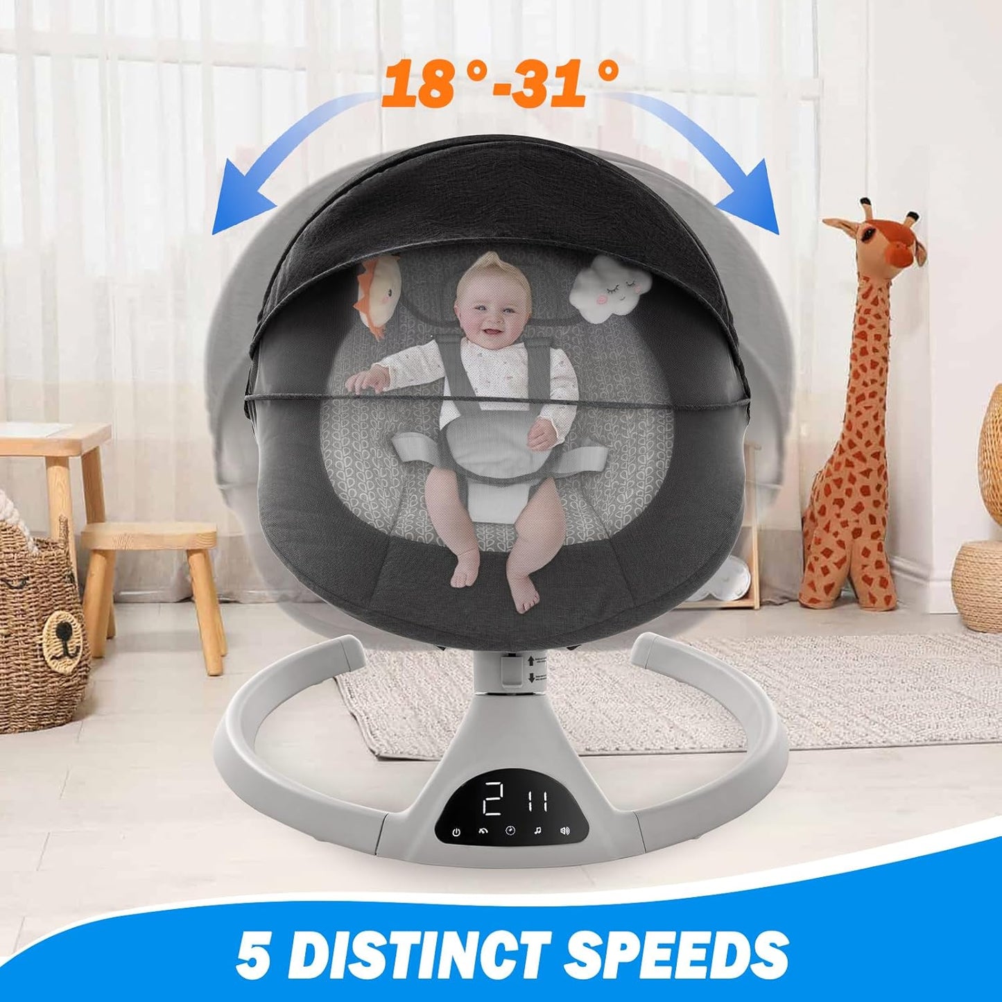 Baby Swing for Infants,Electric Bouncer for Baby Boy Girl,Remote Control Indoor Baby Rocker with 5 Sway Speeds