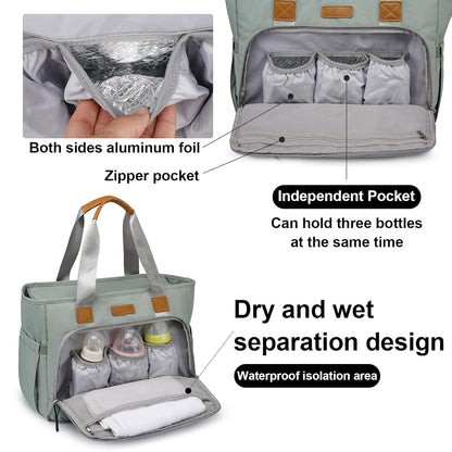 Diaper Bag Tote, Large Tote Diaper Bag with 16" Laptop Compartment, Baby Bag with Insulated Pocket for Mam and Dad