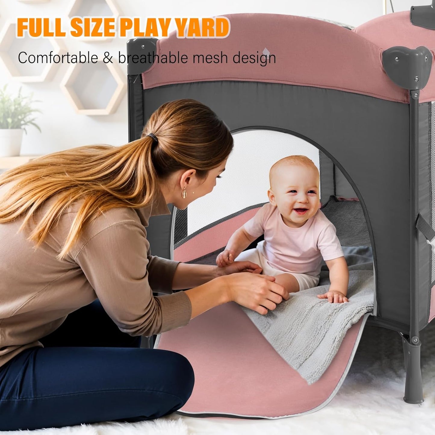 5 in 1 Infant Newborn Baby Crib Baby Bassinet with Changing Table，Pink