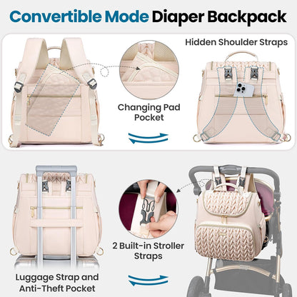 4 in 1 Convertible Diaper Bag Backpack,Waterproof Baby Diaper Bag with Changing Pad