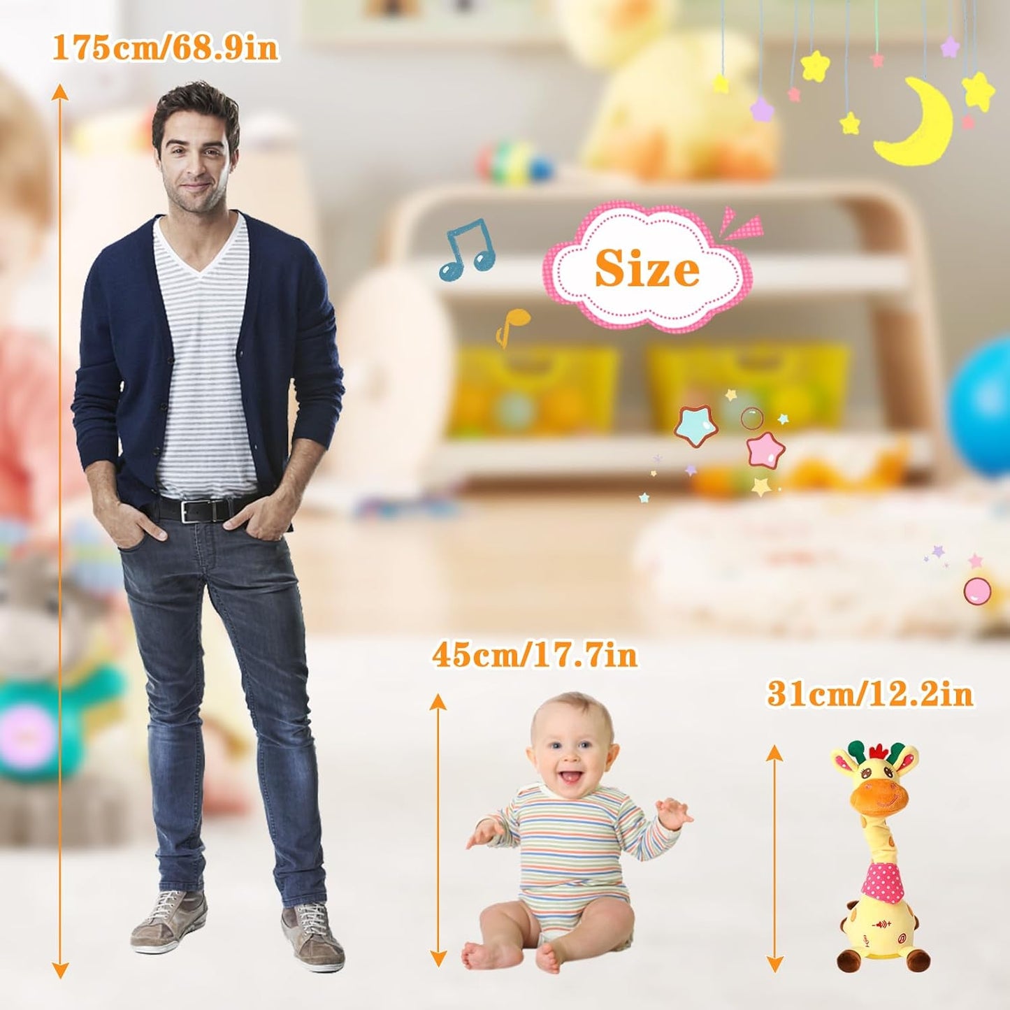 Dancing Giraffe Plush Toy for Toddlers with Music, Voice Repeat & Light-Up Feature – Interactive Baby Gift