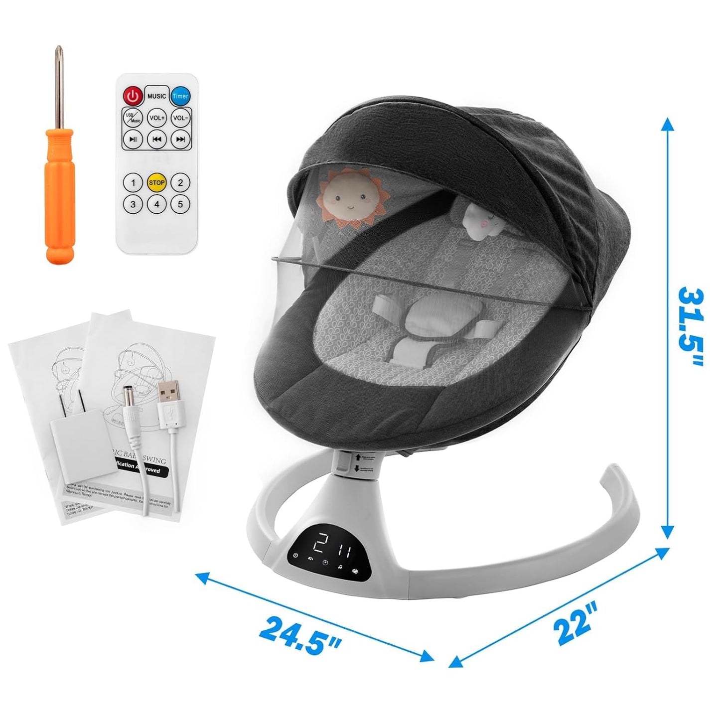 Baby Swing for Infants,Electric Bouncer for Baby Boy Girl,Remote Control Indoor Baby Rocker with 5 Sway Speeds