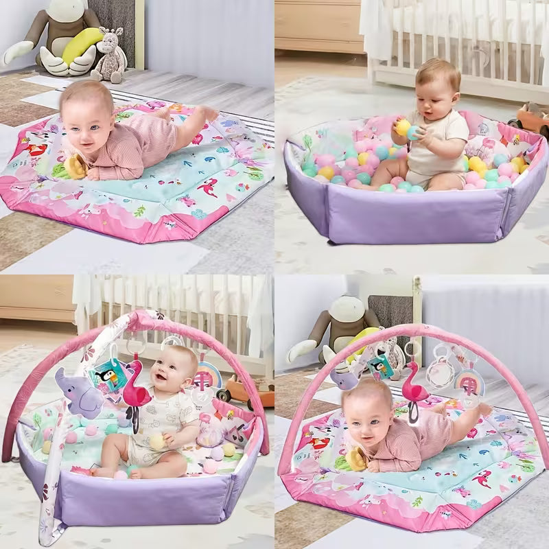 Baby Play & Crawling Mat with 5 Sensory Toys & Exercise Balls, Soft Floor Mat for Newborns And Infants