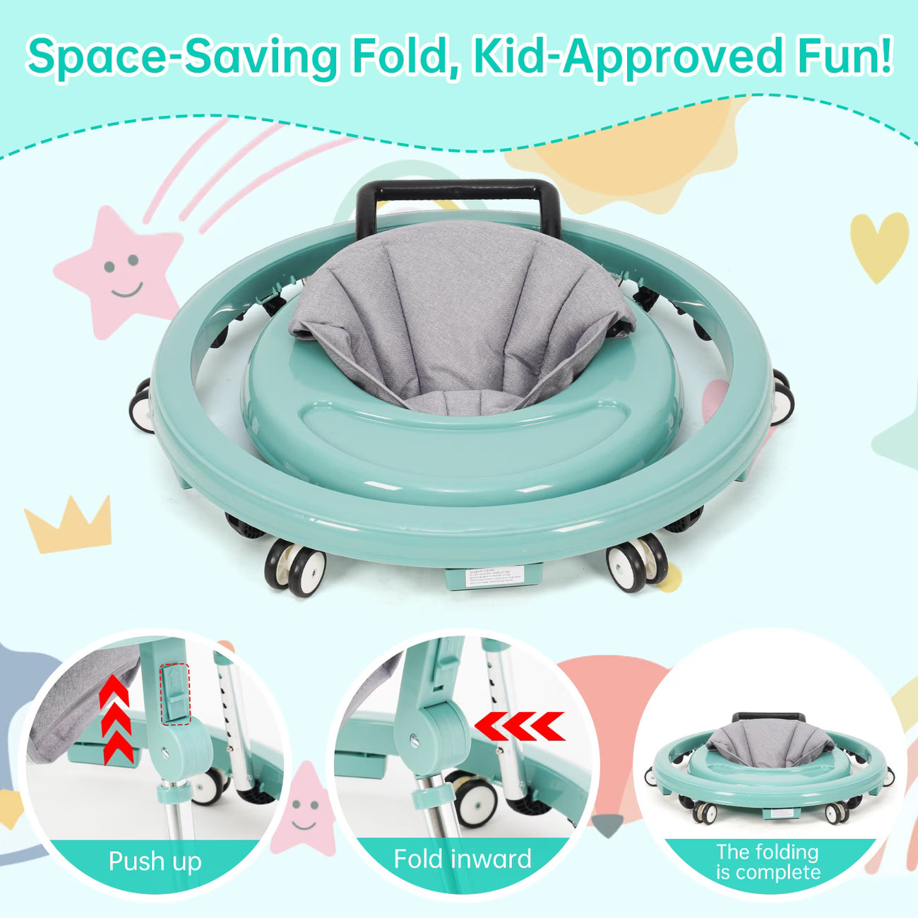Baby Walker Foldable with 9 Adjustable Heights, Baby Walkers and Activity Center for Boys Girls Babies 6-12 Months, Baby Walker and Bouncer Combo with Wheels Portable Anti-Rollover, Mother's Choice