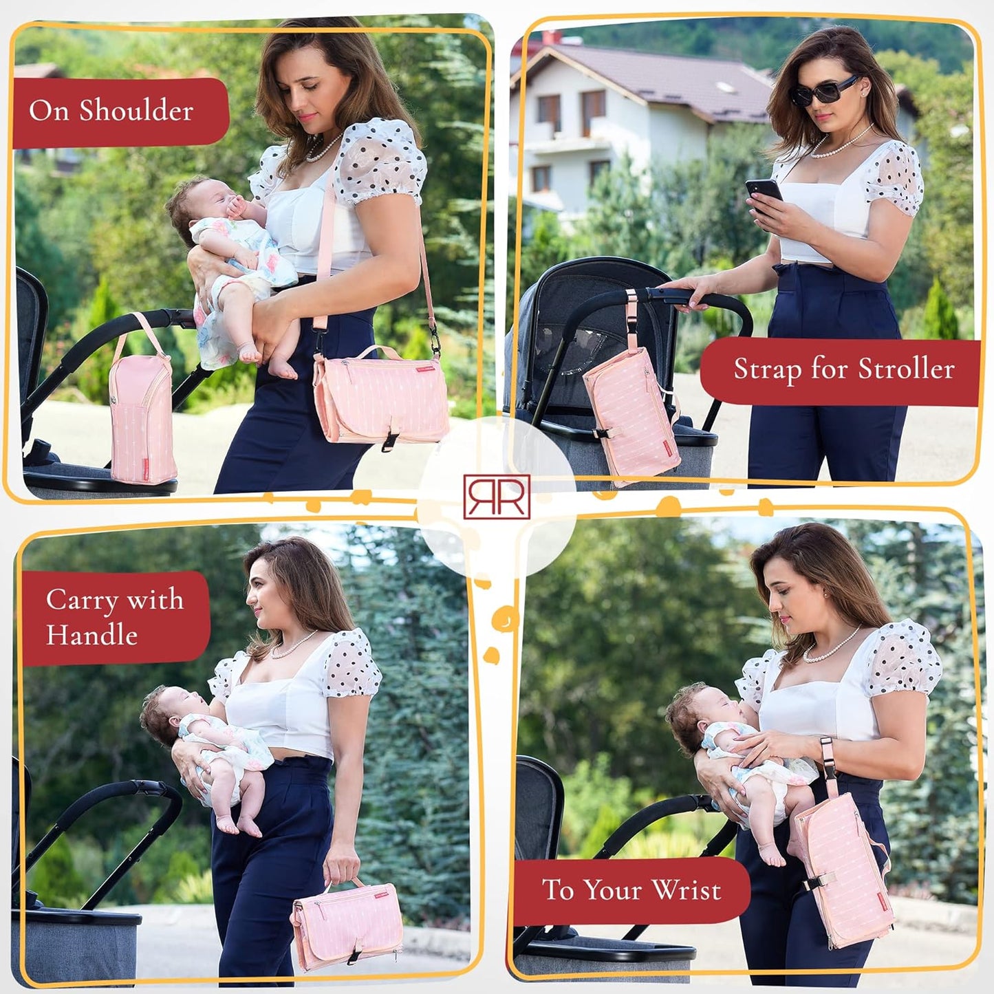 Portable Diaper Changing Pad – CPC Certified Waterproof 2-in-1 Diaper Clutch & Changing Mat with Head Cushion – Bonus Insulated Bottle Bag – Travel Kit Gift for Baby