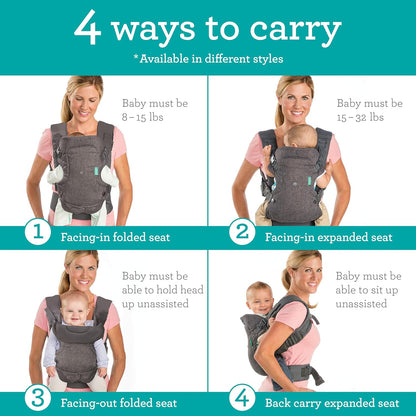4-in-1 Convertible Baby Carrier - Ergonomic Infant to Toddler Carrier (7-45 lbs) Adjustable & Registry Essential,Black & Grey Leopard