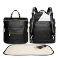 Leather Diaper Bag Backpack  with Diaper Changing Pad, Stroller Straps & 2 Insulated Pockets