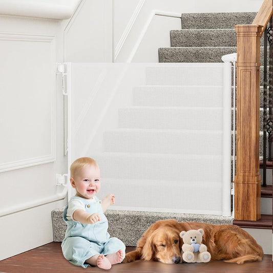 Baby Gate Retractable Gates for Stairs, Mesh Dog Gate for The House, Long Child Safety Gates for Doorways, Hallways, Cat Gate Indoor/Outdoor