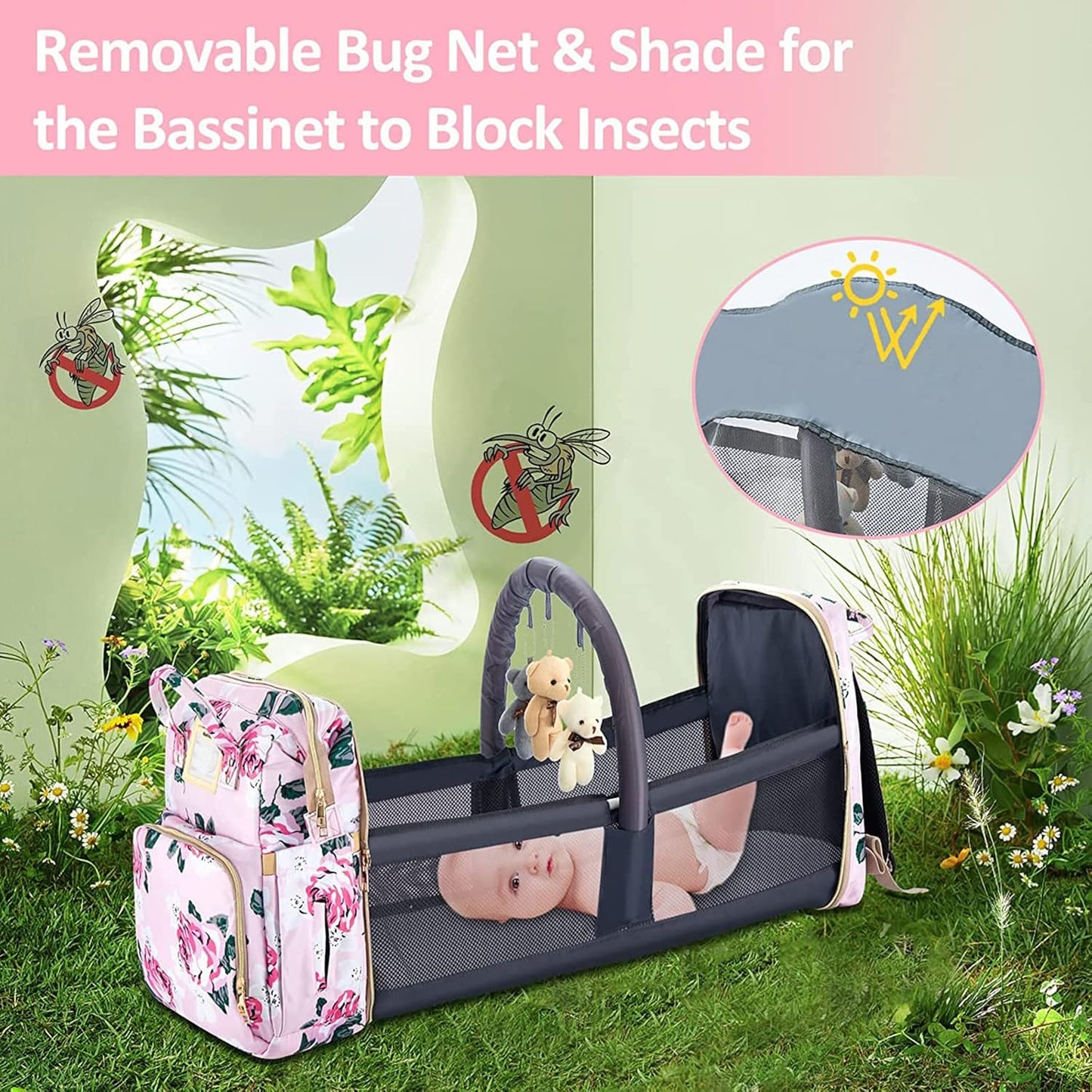 Diaper Bag Backpack with Changing Station, Foldable for Bady Toddler, 3 in 1 Large Capacity Newborn Essentials Organizer with Stroller Hook