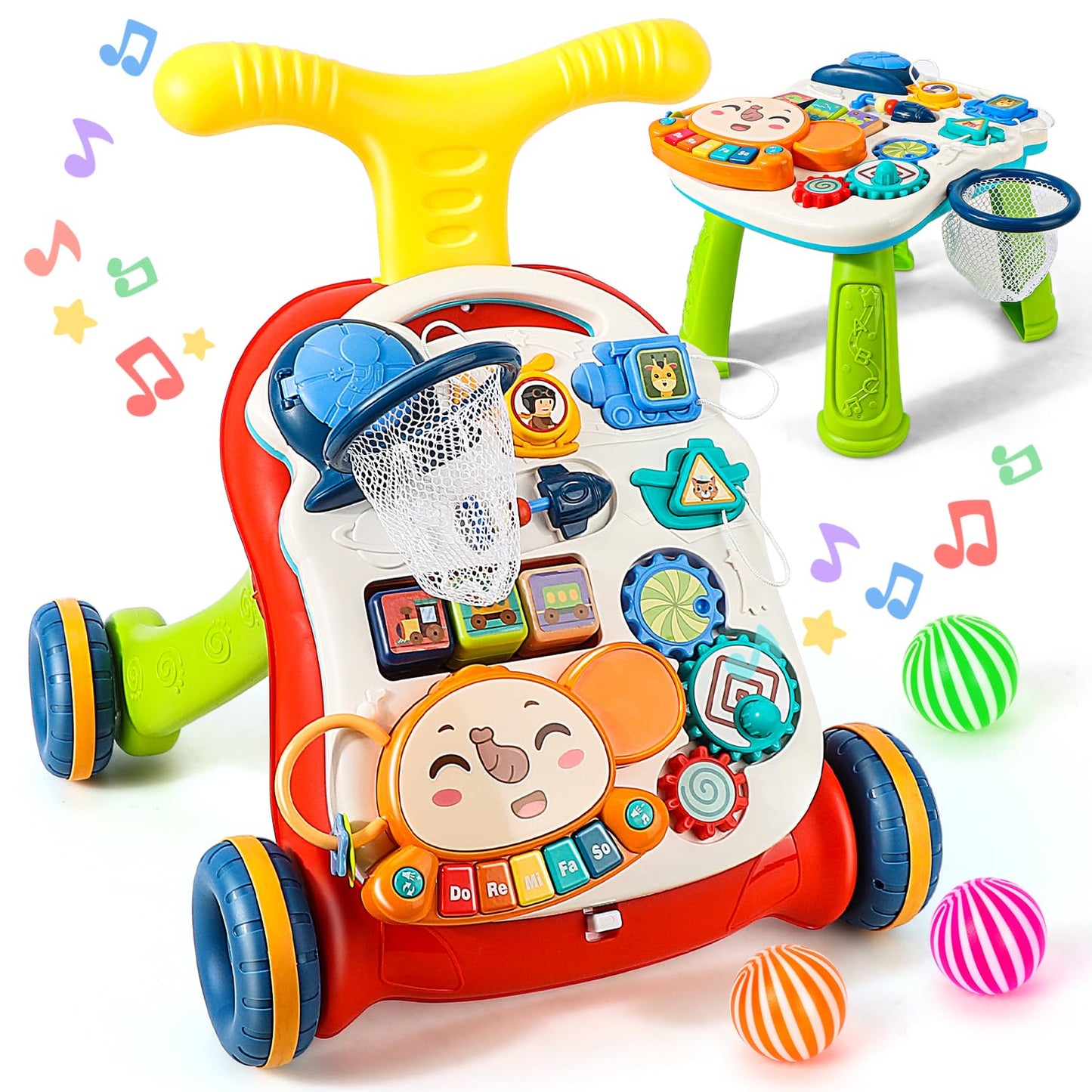 3-in-1 Baby Push Walker, Sit-to-Stand Activity Center with Music for Babies 6-12 Months