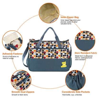 5-in-1 Diaper Bag Tote Set for Baby Essentials – Large Waterproof Maternity Bags for Mom with Insulated Bottle Bag, Food Bag & Changing Pad