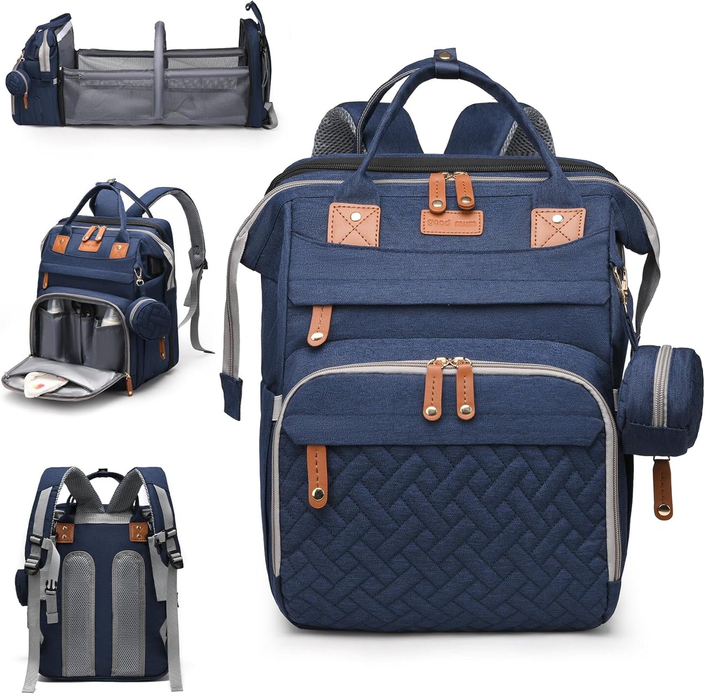 Baby Diaper Bags with Changing Station, Large Capacity Diaper Bag Backpack for Moms Dads with USB Charging Port,Travel Baby Bag with Pacifier Case & Stroller Straps