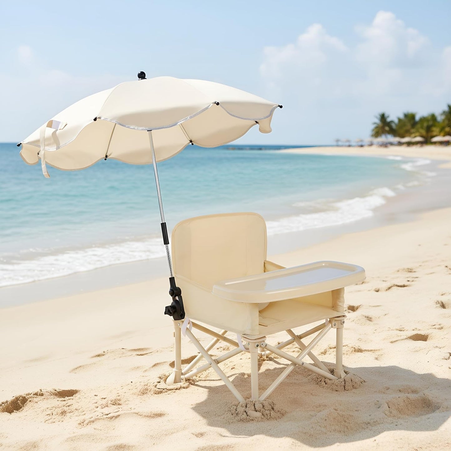Baby Beach Chair with Umbrella & Tray – Kids Portable Folding Seat with Storage Bag, Lightweight Camping Chair for Outdoor Travel