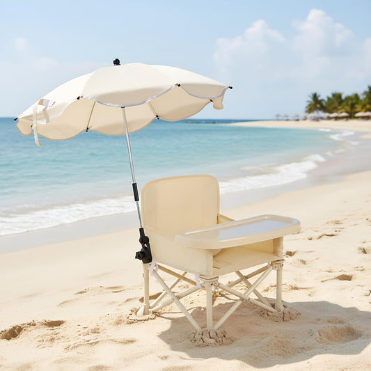 Baby Beach Chair with Umbrella & Tray – Kids Portable Folding Seat with Storage Bag, Lightweight Camping Chair for Outdoor Travel
