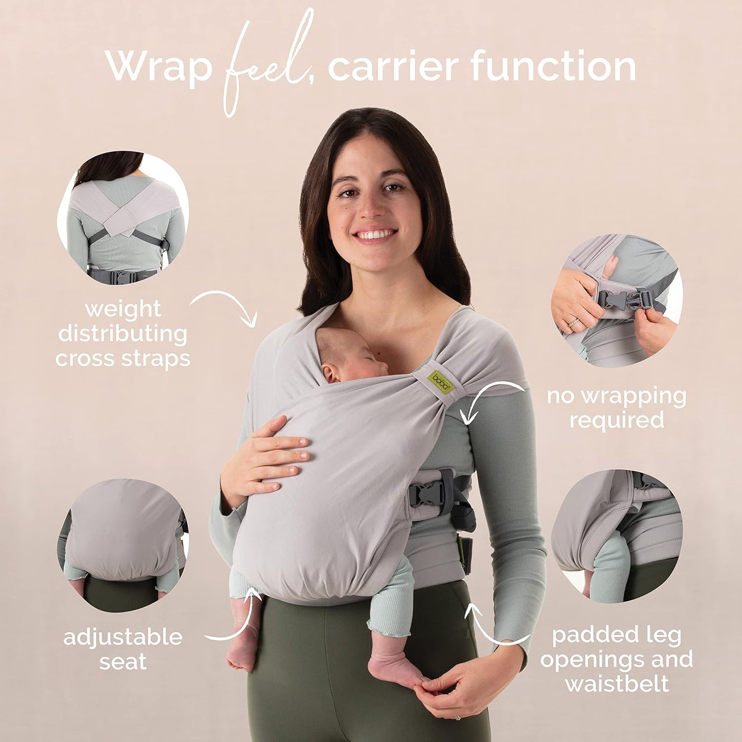 Pre-Wrapped Baby Carrier with Buckles - Easy On/Off Infant Sling for 0-18 Months, Soft & Stretchy