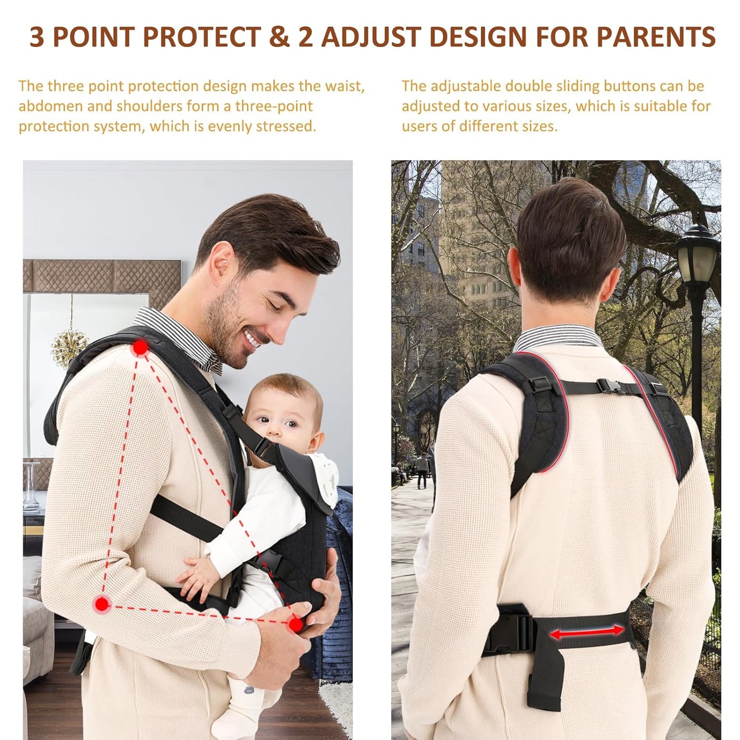 4-in-1 Baby Carrier, Hands Free Adjustable Ergonomic Baby Carrier Newborn to Toddler 6-33lbs