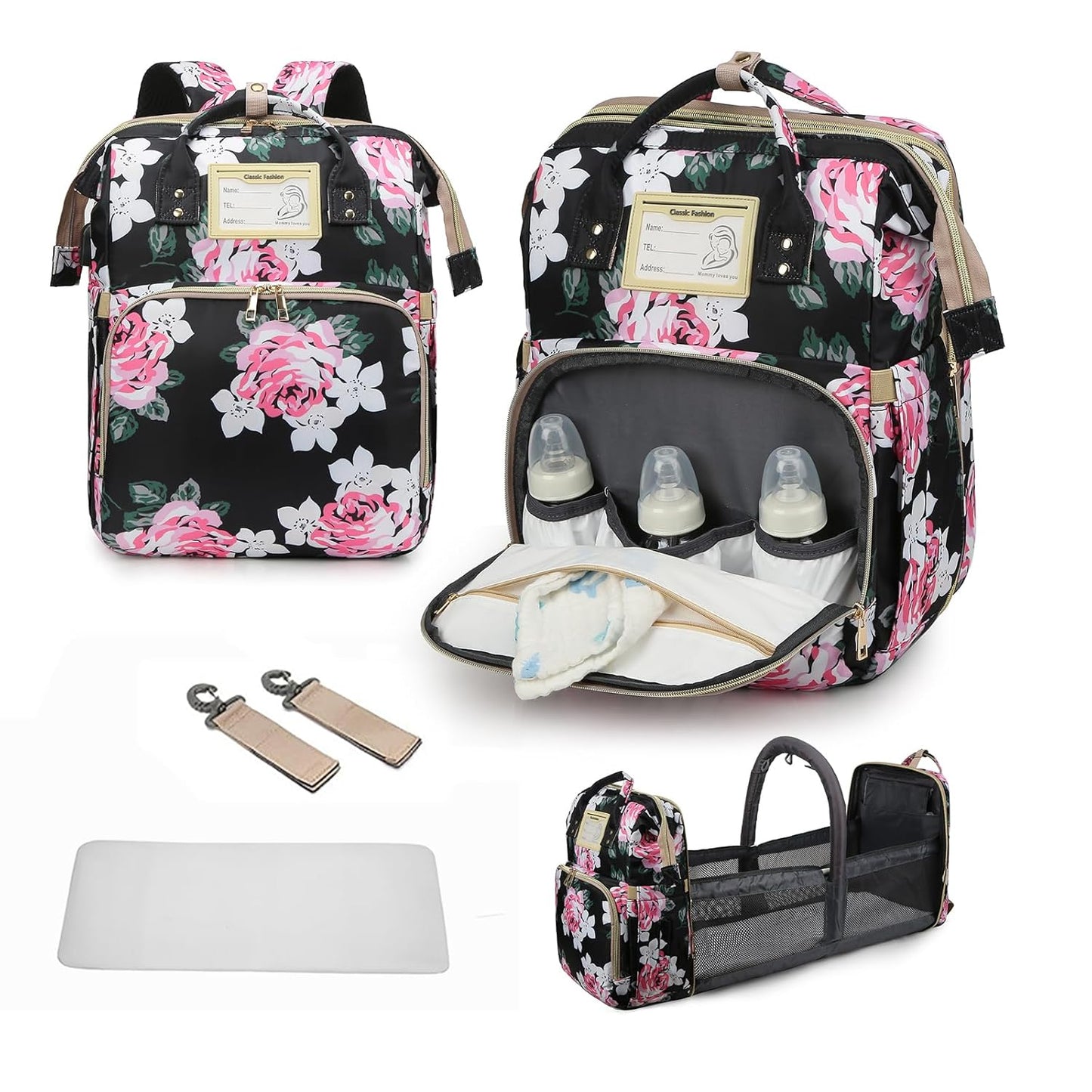 Diaper Bag Backpack with Changing Station, Foldable for Bady Toddler, 3 in 1 Large Capacity Newborn Essentials Organizer with Stroller Hook