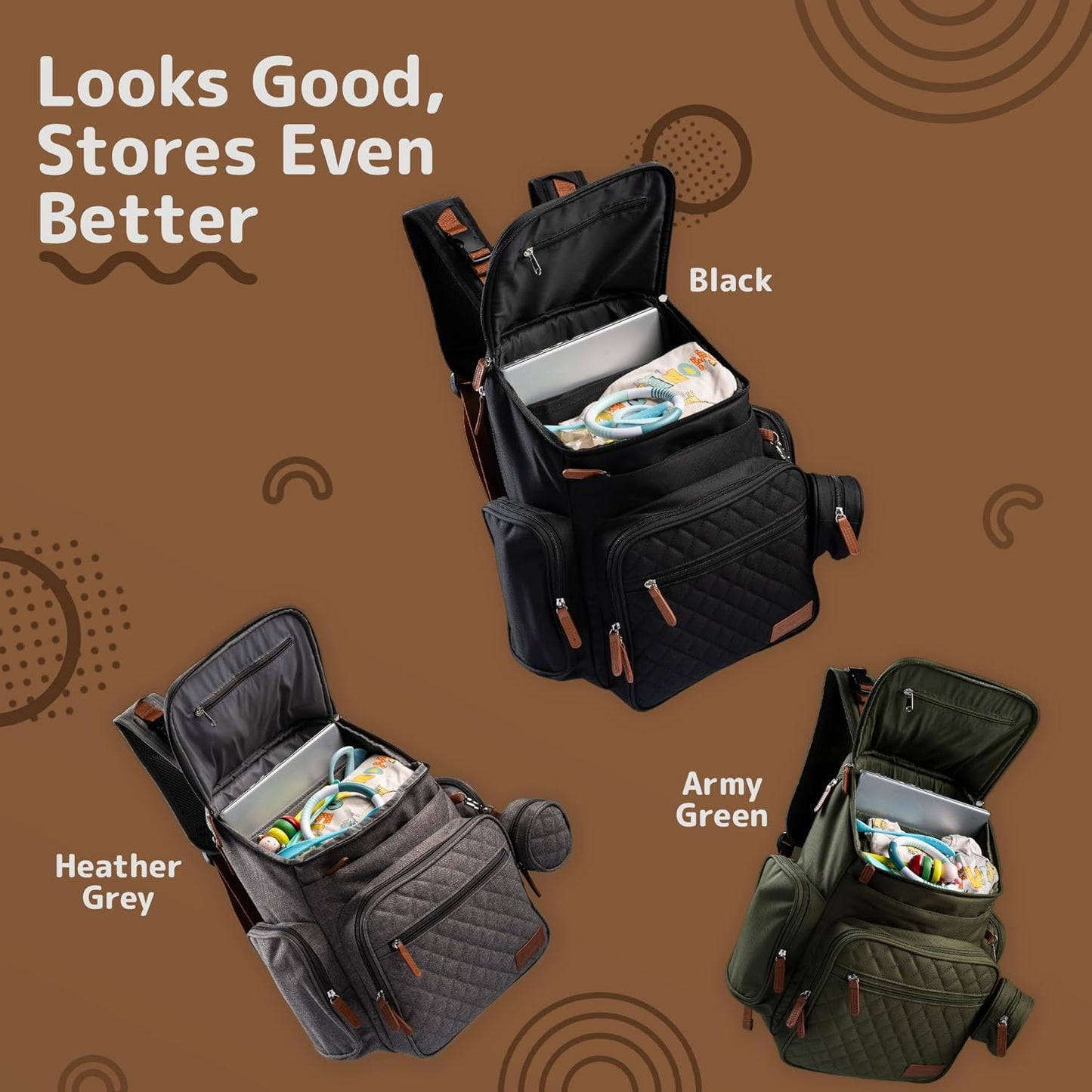 Large Diaper Bag Backpack for Mom Dad, 15-Pocket Unisex Baby Travel Bag with Changing Pad & Stroller Straps, Machine Washable, Army Green