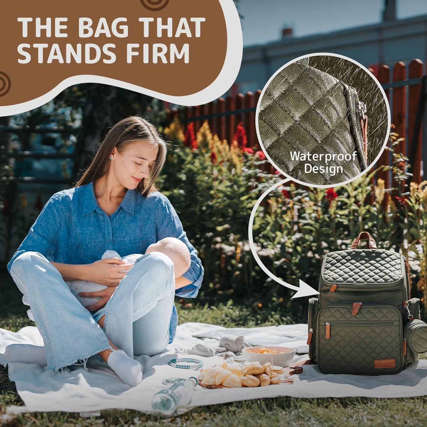 Large Diaper Bag Backpack for Mom Dad, 15-Pocket Unisex Baby Travel Bag with Changing Pad & Stroller Straps, Machine Washable, Army Green