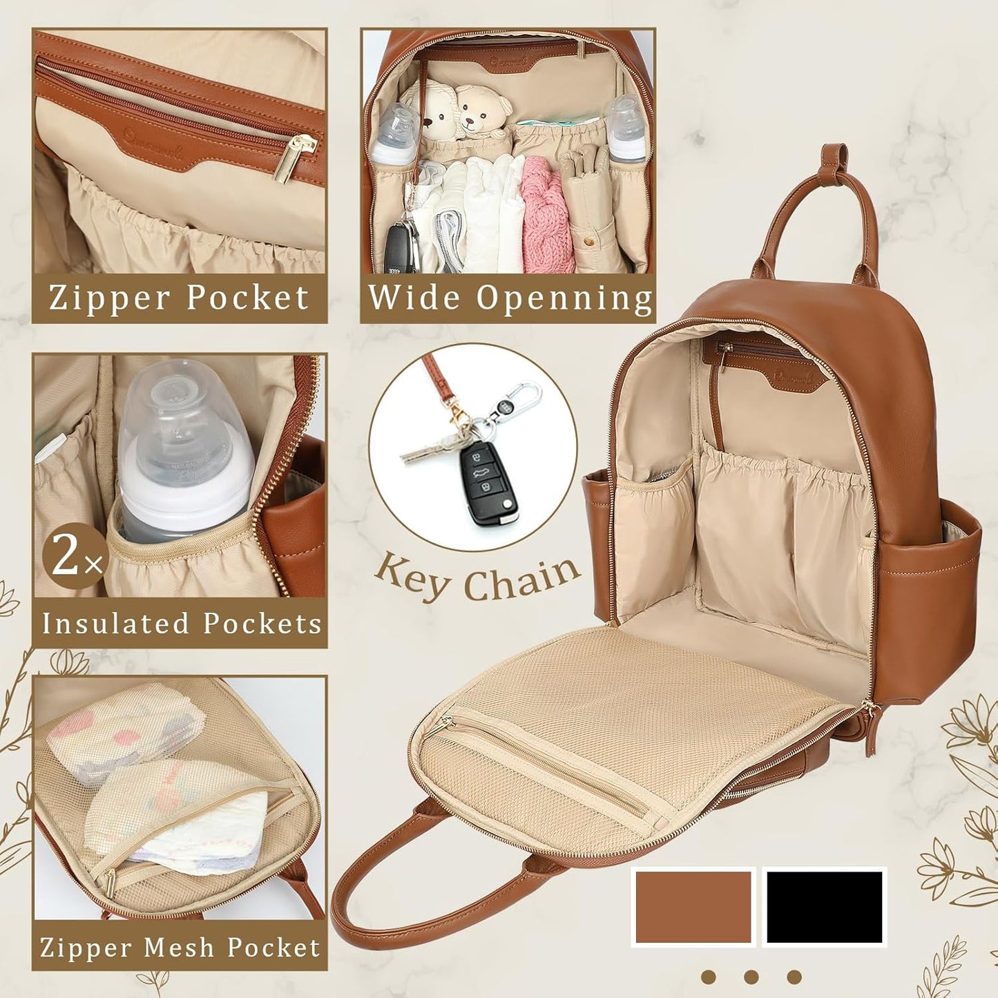 Diaper Bag Backpack, Large Travel Leather Diaper Backpack