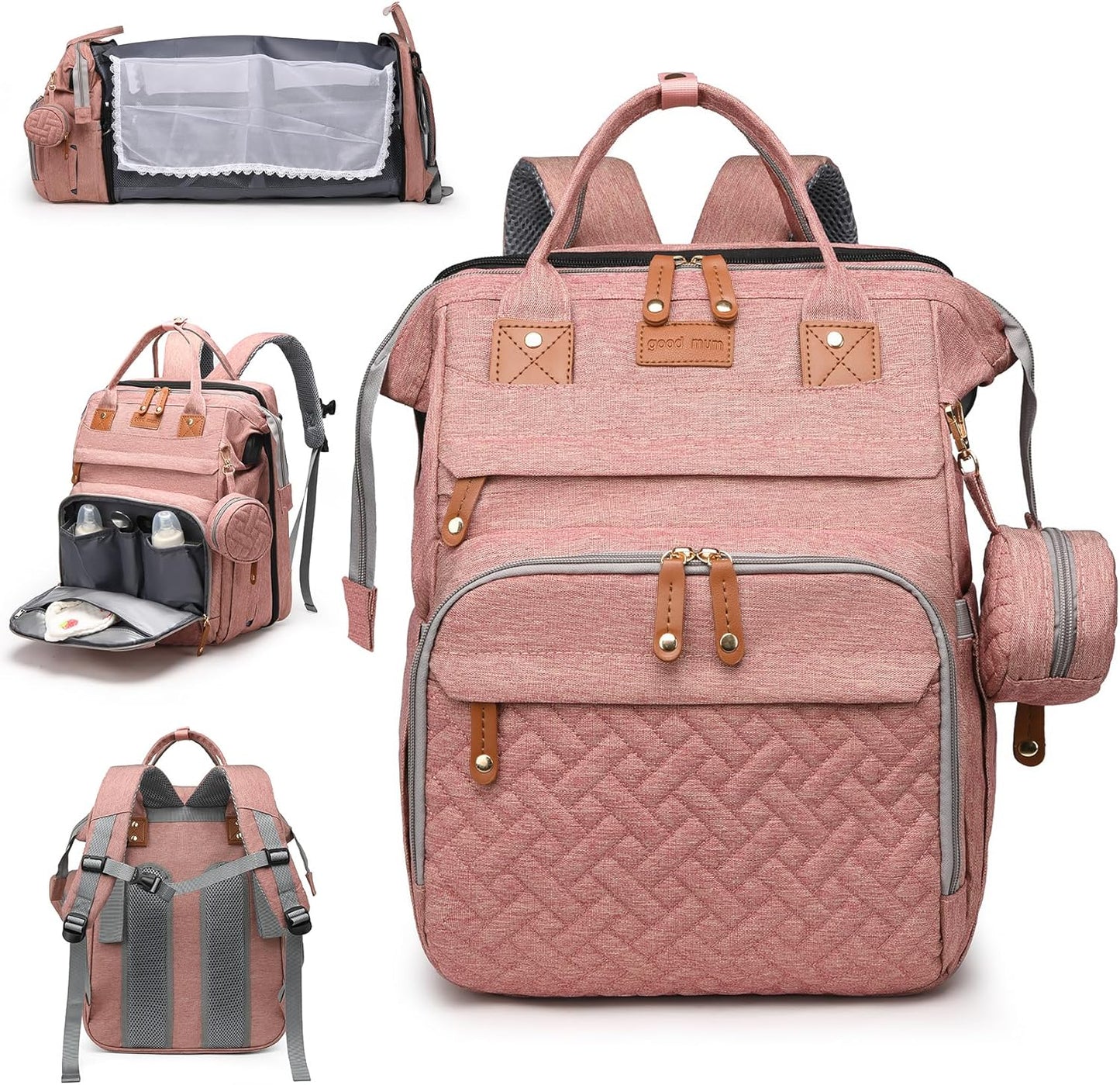 Baby Diaper Bags with Changing Station, Large Capacity Diaper Bag Backpack for Moms Dads with USB Charging Port,Travel Baby Bag with Pacifier Case & Stroller Straps