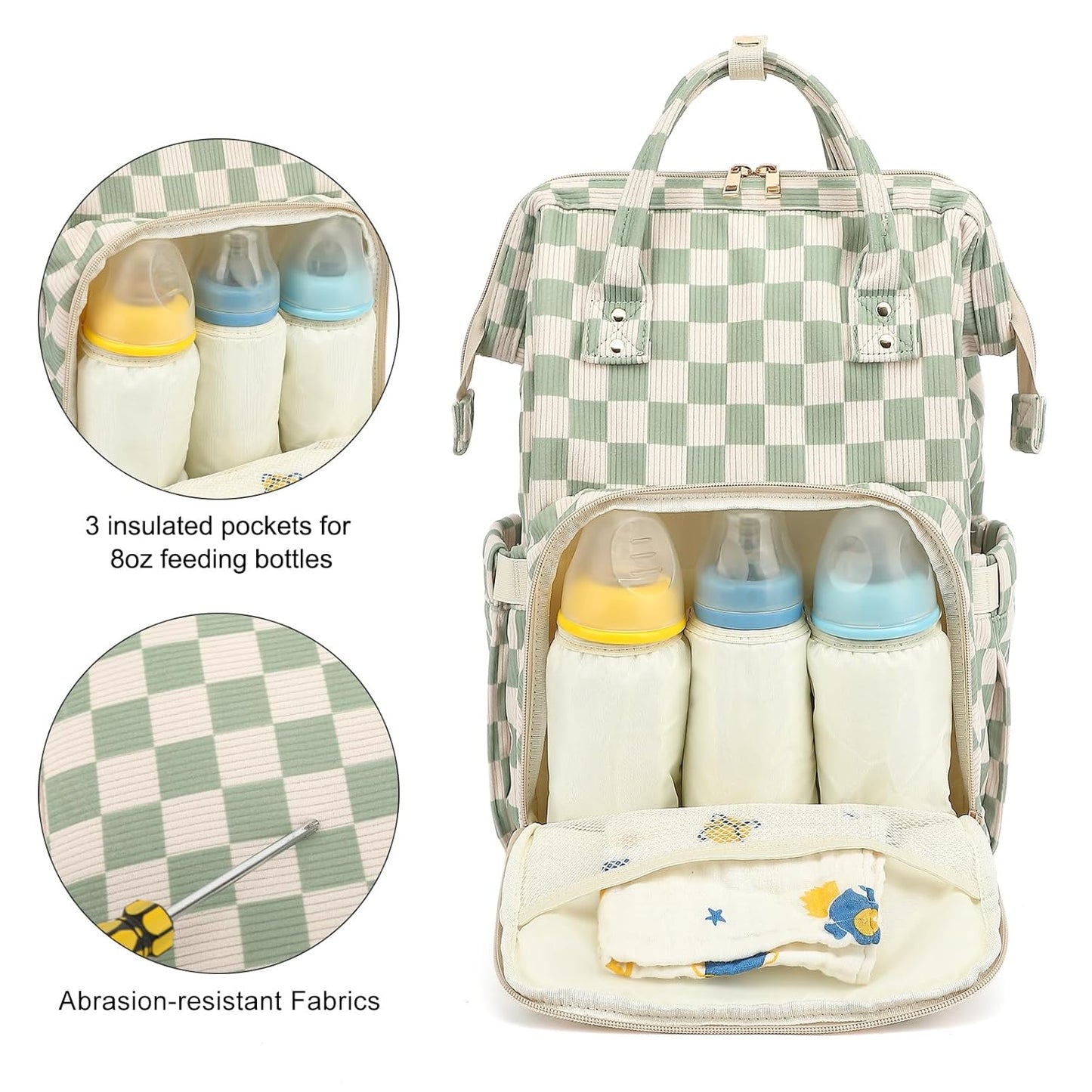 Baby Diaper Bag Backpack for Mom, Large Capacity Travel Nappy Bag for Boys & Girls with Stroller Straps