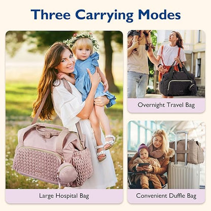 Extra Large Diaper Bag Tote - Detachable Pacifier Case, Insulated Pockets, Hospital & Travel Baby Bag