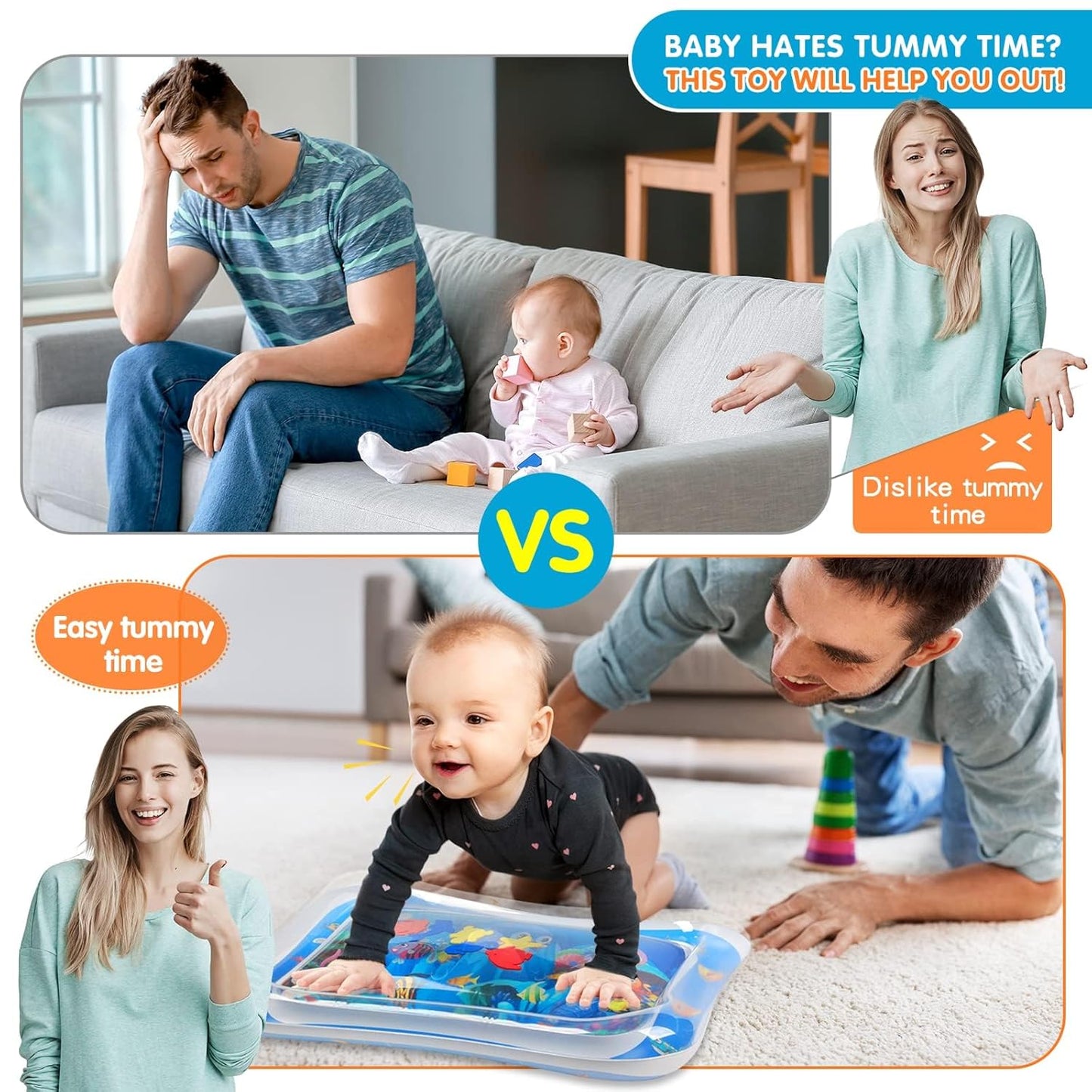 Premium Inflatable Baby Water Play Mat, Tummy Time Sensory Activity Toy for Infants and Toddlers 3-24 Months