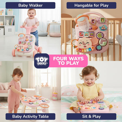 3-in-1 Baby Push Walker, Sit-to-Stand Activity Center with Music for Babies 6-12 Months