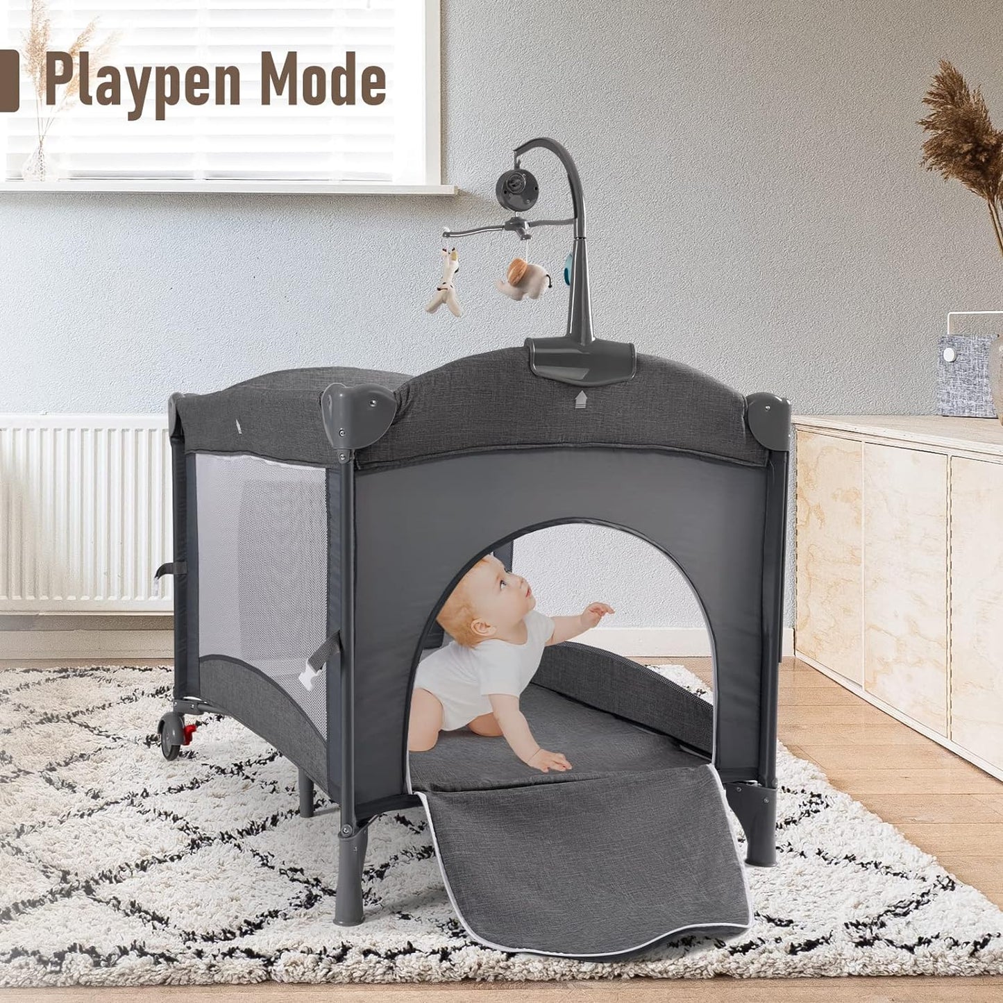 5 in 1 Baby Crib, Bedside Cribs, Pack and Play with Bassinet and Changing Table