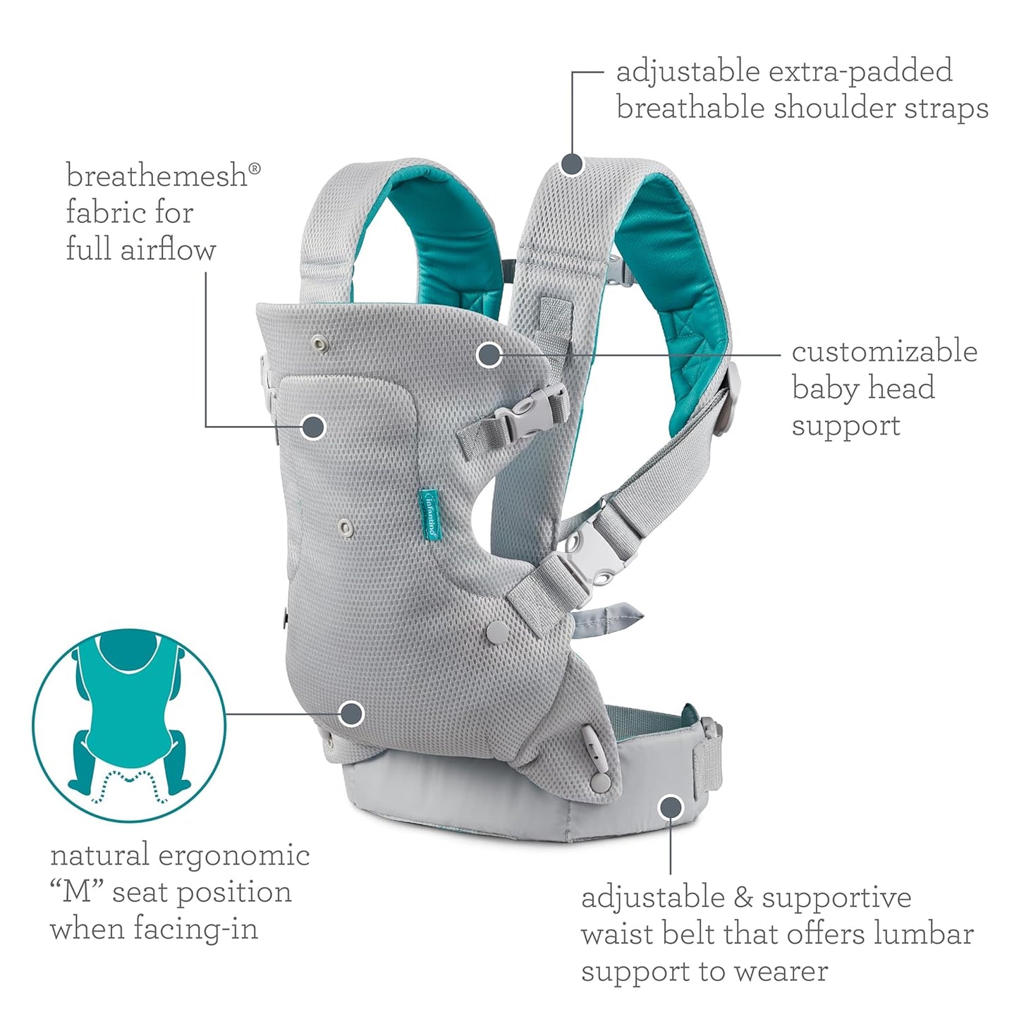 4-in-1 Convertible Baby Carrier - Ergonomic Infant to Toddler Carrier (7-45 lbs) Adjustable & Registry Essential,Light Gray