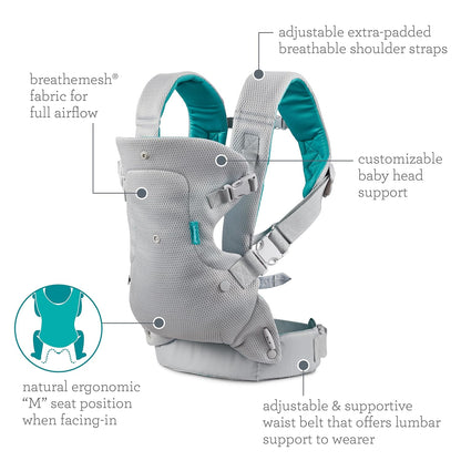 4-in-1 Convertible Baby Carrier - Ergonomic Infant to Toddler Carrier (7-45 lbs) Adjustable & Registry Essential,Light Gray