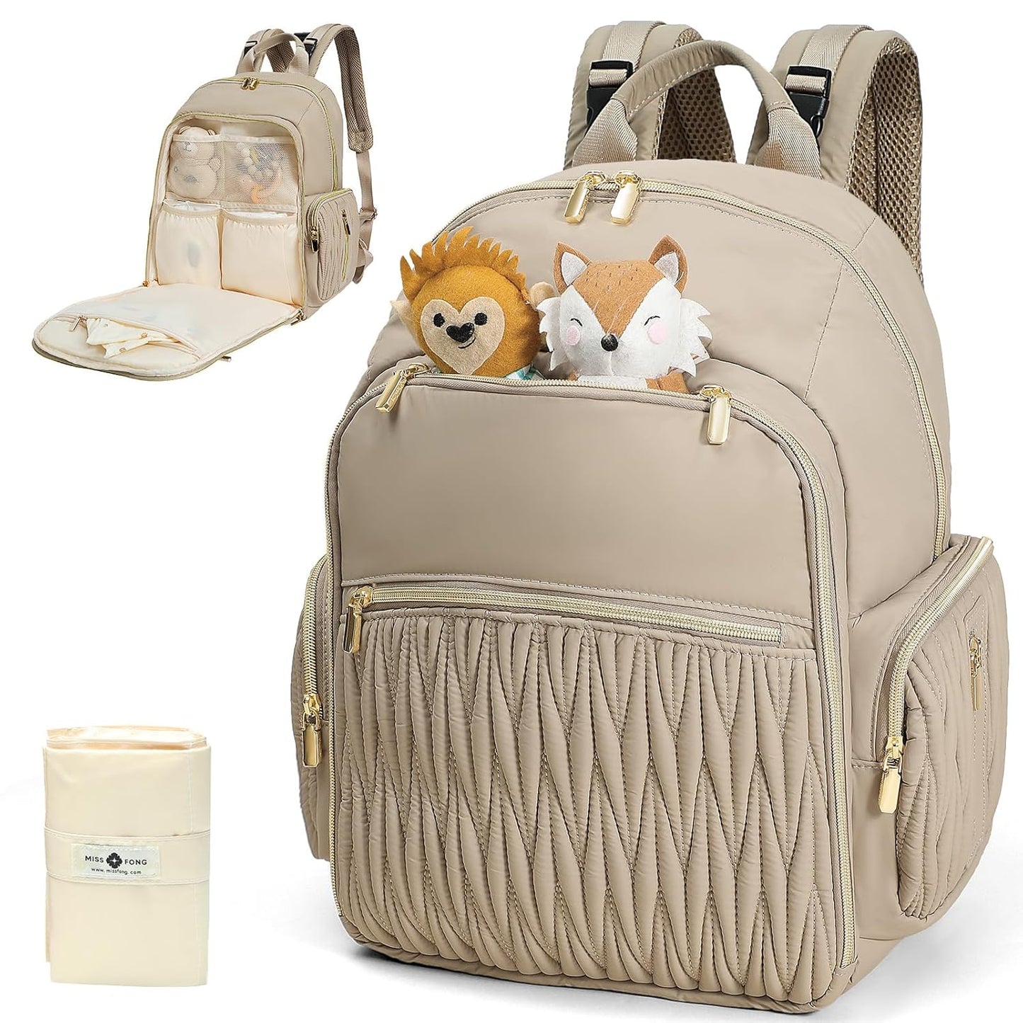 Quilted Diaper Bag Backpack with Changing Pad ，Mommy Backpack for Baby Shower Gifts