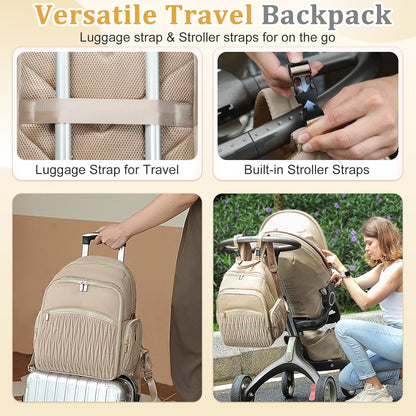 Quilted Diaper Bag Backpack with Changing Pad ，Mommy Backpack for Baby Shower Gifts