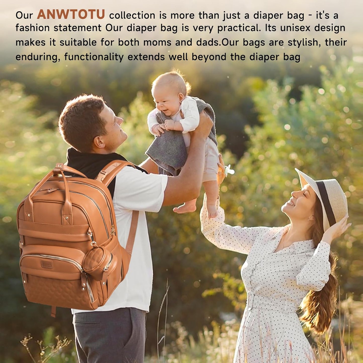 Leather Baby Diaper Bag with Changing Station，Newborn Essentials Must Haves