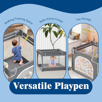 Baby Playpen Baby Playard, Playpen for Babies and Toddlers with Gate, Sturdy Safety Playpen, Indoor & Outdoor Kids