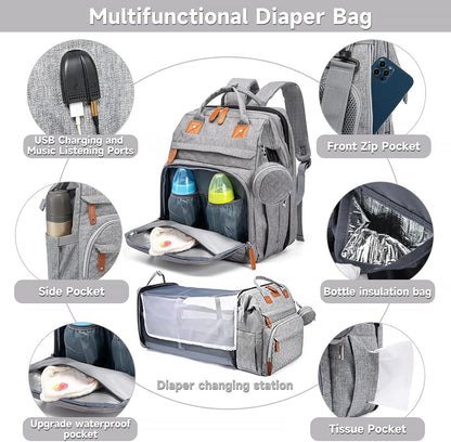 Baby Diaper Bags with Changing Station, Large Capacity Diaper Bag Backpack for Moms Dads with USB Charging Port,Travel Baby Bag with Pacifier Case & Stroller Straps