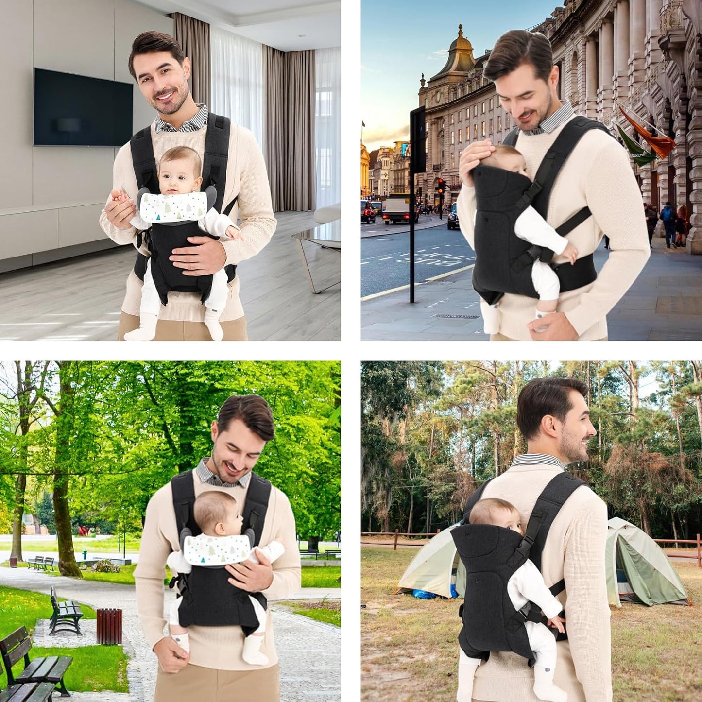4-in-1 Baby Carrier, Hands Free Adjustable Ergonomic Baby Carrier Newborn to Toddler 6-33lbs
