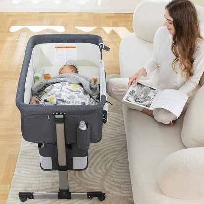 Bedside Sleeper Bedside Crib, Baby Bassinet 3 in 1 Travel Baby Crib Baby Bed with Breathable Net, Adjustable Portable Bed for Infant/Baby