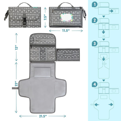 Baby Portable Diaper Changing Pad - Baby Diaper Changer Travel Bag with Wipes Pocket, Smart Design Portable Changing Mat, Infant Travel Station Kit, Gift for Newborn