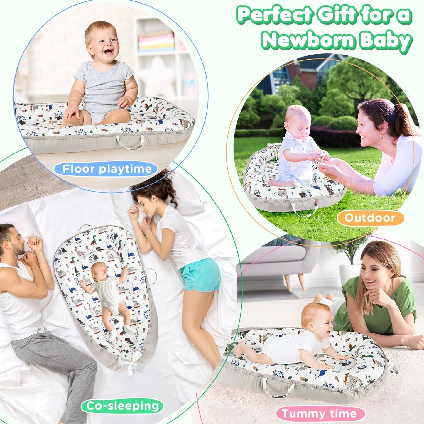 Baby Lounger Cover Portable Newborn Lounger Seat Cover, Reversible Infant Nest, Durable and Machine Washable, Adjustable Lounger for Babies