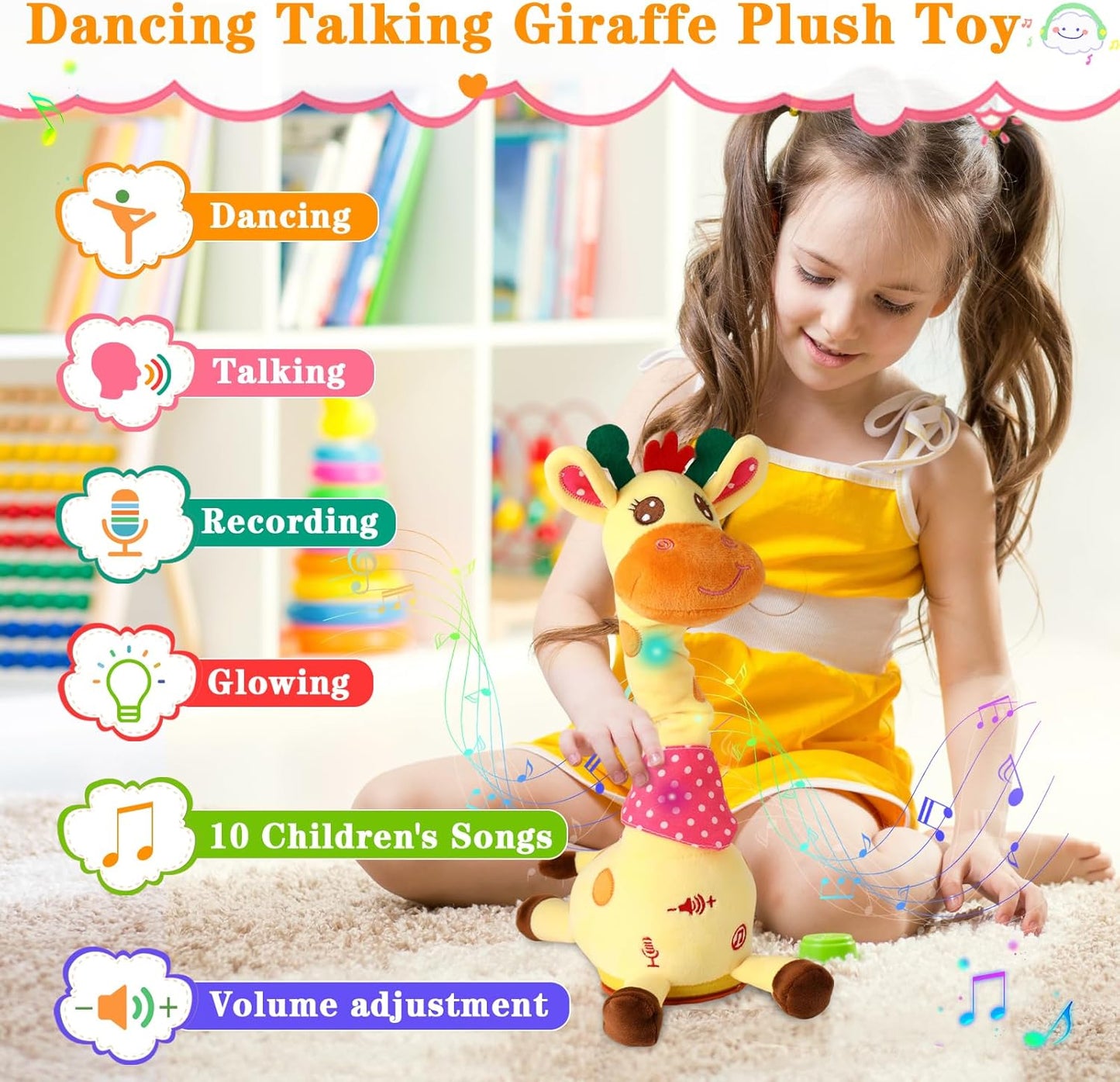 Dancing Giraffe Plush Toy for Toddlers with Music, Voice Repeat & Light-Up Feature – Interactive Baby Gift