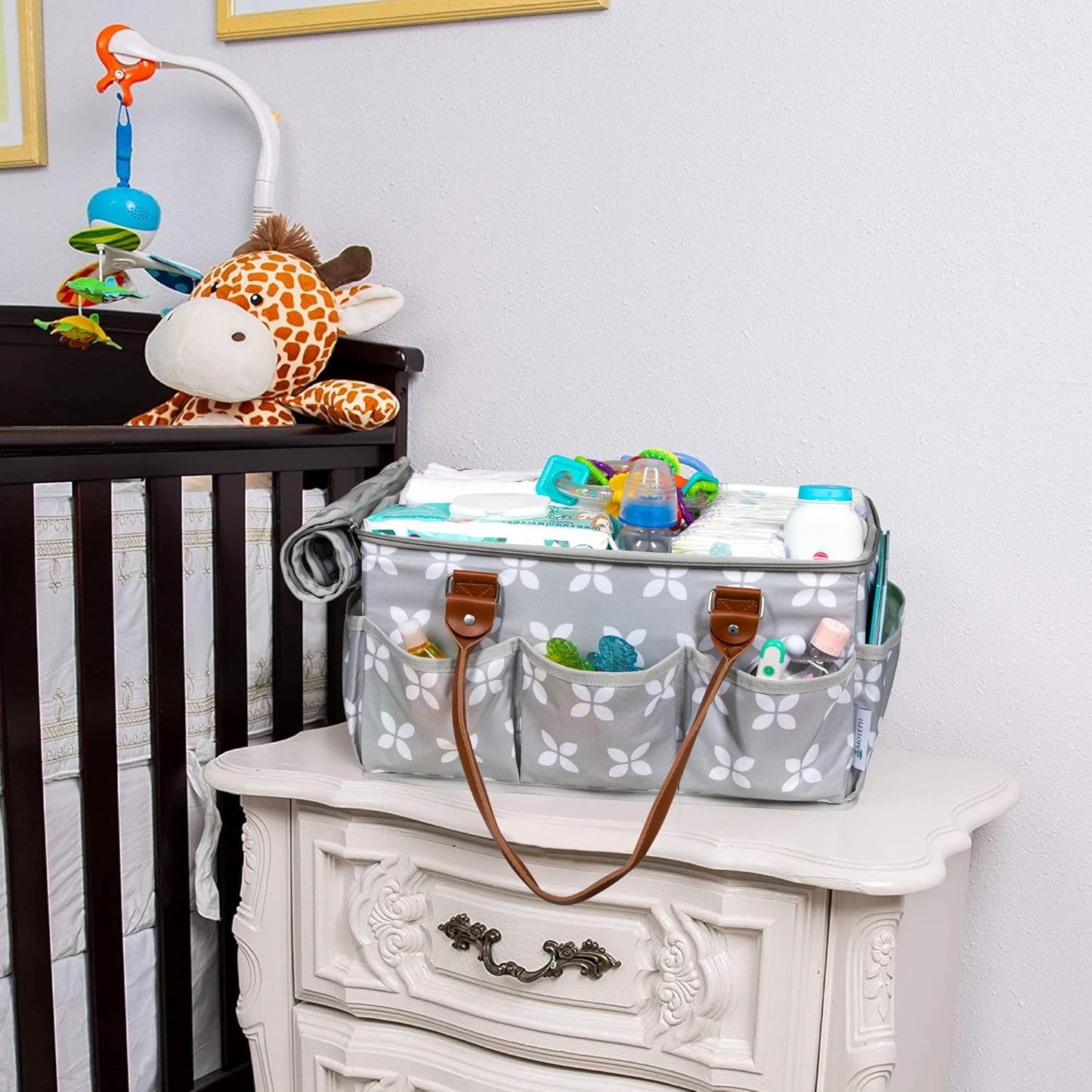 Extra Large Diaper Caddy, Craft, Toy Organizer with Zip-Top Cover with Waterproof Wet/Dry Bag - Perfect for Baby Shower