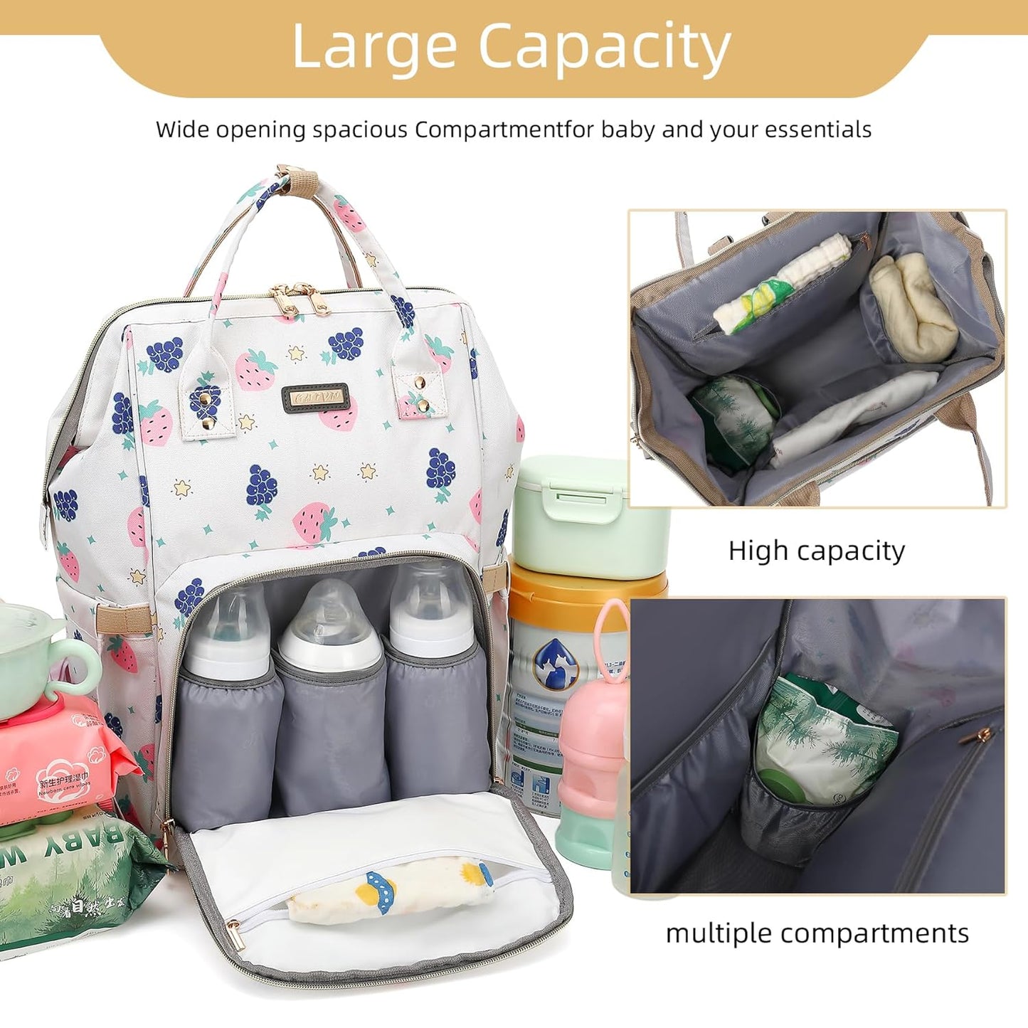 Diaper Bag Backpack, Nappy Changing Bag with Insulated Pockets, Multi-functional Waterproof Backpack with Stroller straps