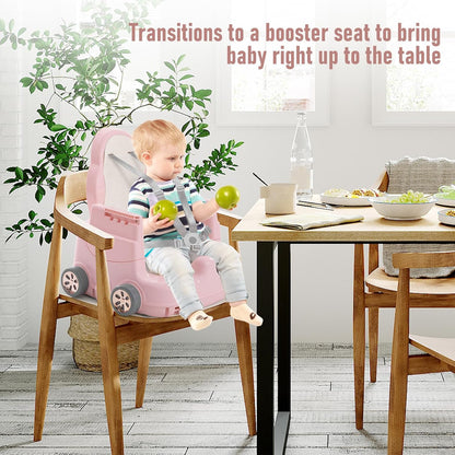 High Chairs for Babies and Toddlers, Portable 3 in 1 High Chair, Adjustable Convertible Compact Infant Baby Feeding Chair Booster with Detachable Double Tray Pink